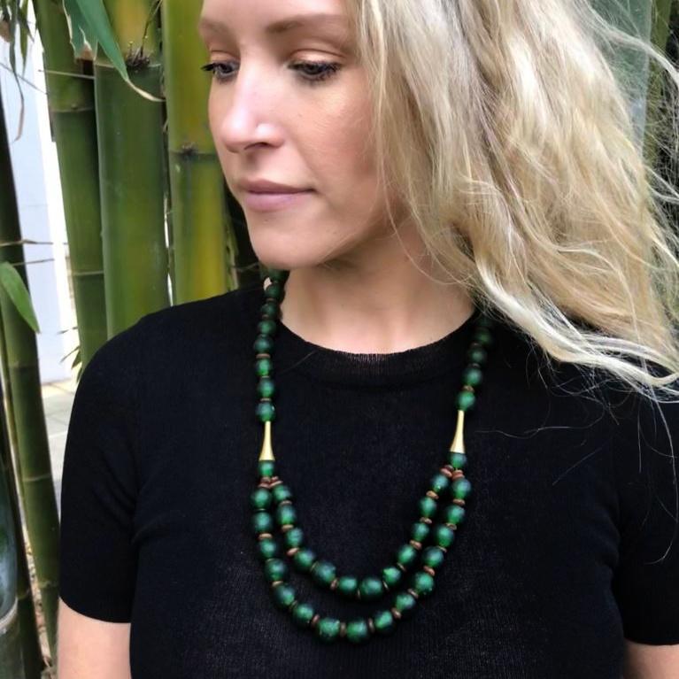 (Wholesale) Long 'Rise and Shine' necklace - Forest Green