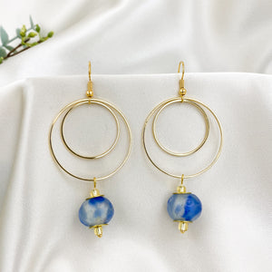 Recycled Glass Whirlpool earring - Blue Swirl