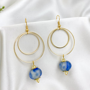 Recycled Glass Whirlpool earring - Blue Swirl
