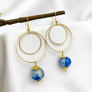 Recycled Glass Whirlpool earring - Blue Swirl