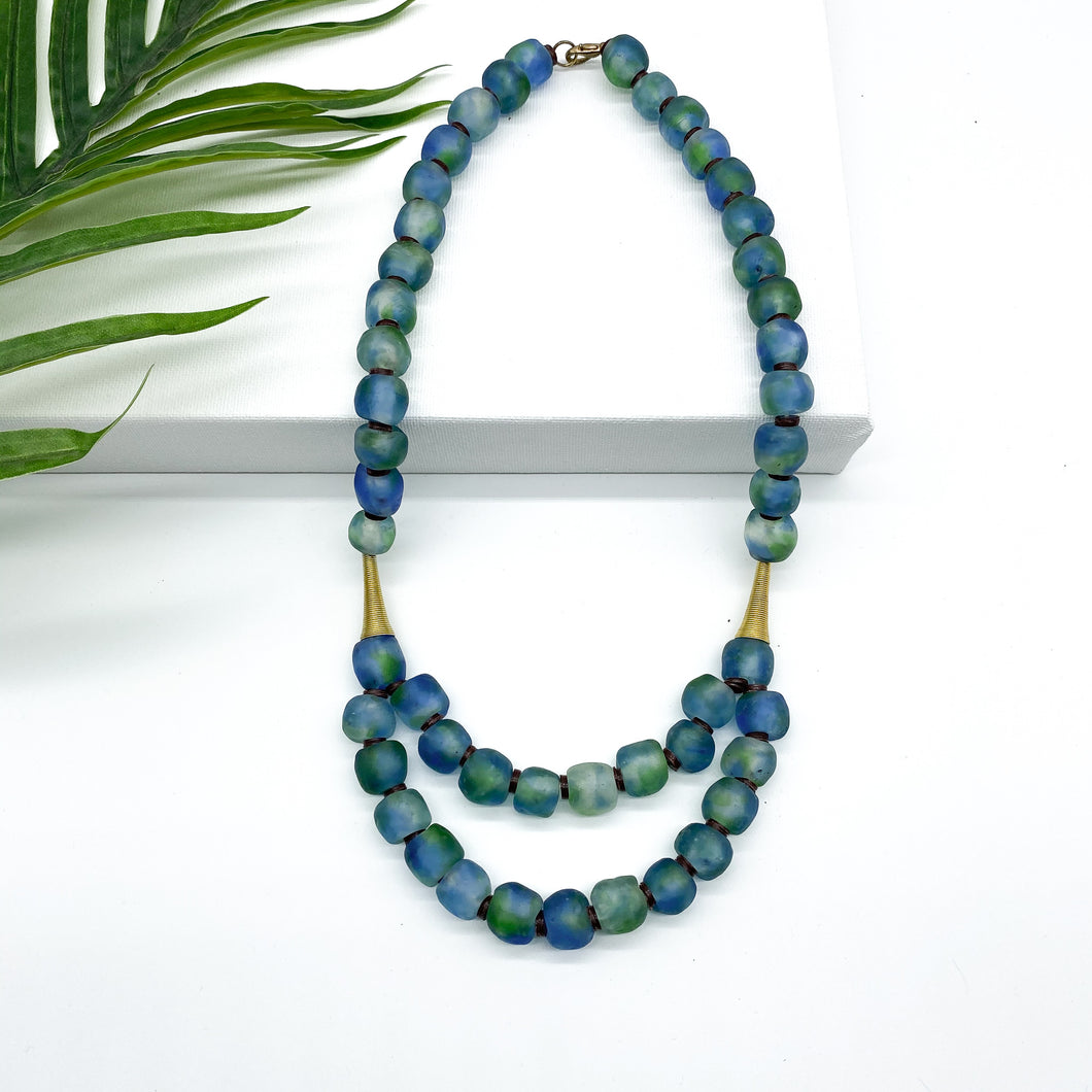 Recycled Glass Medium 'Rise and Shine' necklace - Ocean