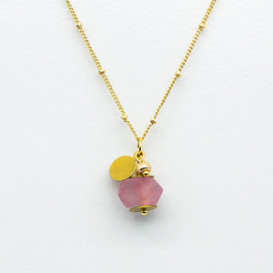 Recycled Glass Soft Ruby Zodiac Birthstone Necklace (July) (Silver or Gold)