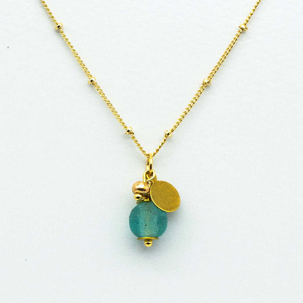 Recycled Glass Aquamarine Zodiac Birthstone Necklace (March)