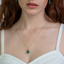 Load image into Gallery viewer, Recycled Glass Emerald Zodiac Birthstone Necklace (May) (Silver or Gold)
