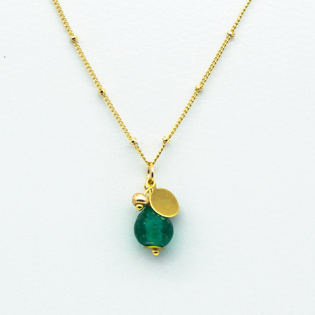 Recycled Glass Emerald Zodiac Birthstone Necklace (May)