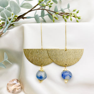 Recycled Glass New Moon earring - Blue Swirl