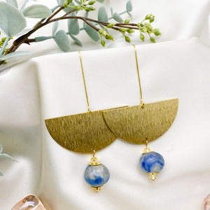 Recycled Glass New Moon earring - Blue Swirl