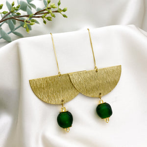 Recycled Glass New Moon earring - Forest Green