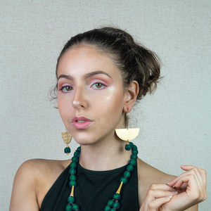 Recycled Glass New Moon earring - Forest Green