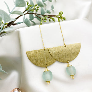 Recycled Glass New Moon earring - Ice Blue