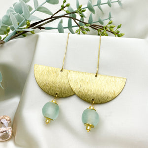 Recycled Glass New Moon earring - Ice Blue