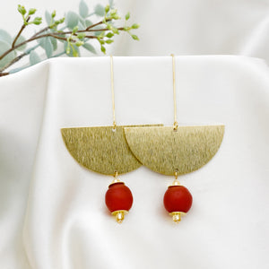 Recycled Glass New Moon earring - Red