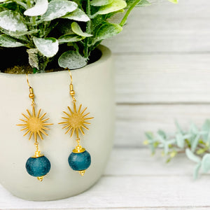 Recycled Glass Radiant earring - Teal