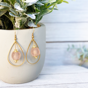 Recycled Glass Teardrop earring - Blush Pink (Silver or Gold)