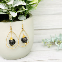 Load image into Gallery viewer, Recycled Glass Teardrop earring - Black (Silver or Gold)
