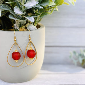 (Wholesale) Teardrop earring - Red