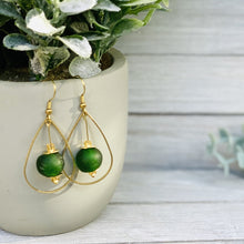 Load image into Gallery viewer, Recycled Glass Teardrop earring - Forest Green (Silver or Gold)
