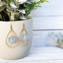 Load image into Gallery viewer, Recycled Glass Teardrop earring - Ice Blue
