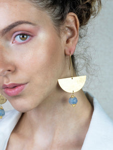 Recycled Glass New Moon earring - Blue Swirl