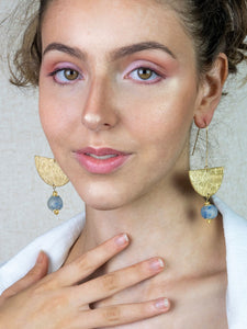 Recycled Glass New Moon earring - Blue Swirl