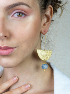 Recycled Glass New Moon earring - Blue Swirl