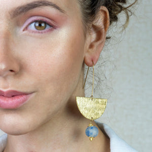Recycled Glass New Moon earring - Blue Swirl