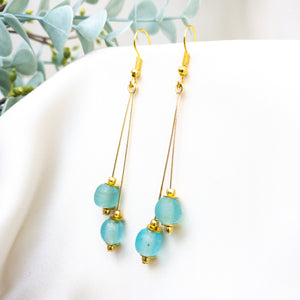Recycled Glass Double drop earring - Aquamarine