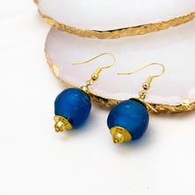 Load image into Gallery viewer, Recycled Glass Swing earring - Cobalt (Silver or Gold)
