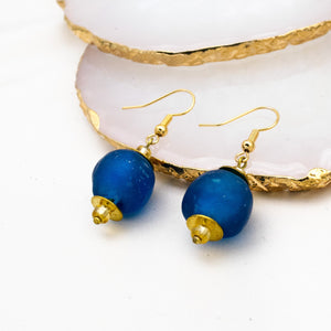 Recycled Glass Swing earring - Cobalt (Silver or Gold)