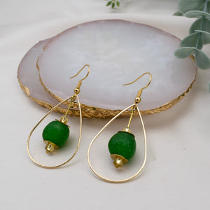 Recycled Glass Teardrop earring - Fern Green