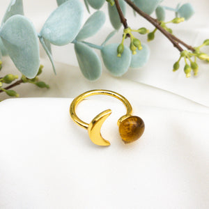 (Wholesale) Recycled Glass Moon Ring - Amber