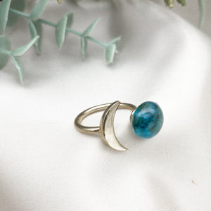 Recycled Glass Moon Ring - Teal
