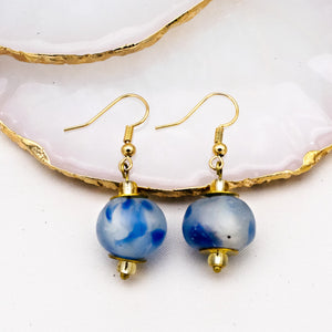 Recycled Glass Swing earring - Sky Blue Swirl (Silver or Gold)