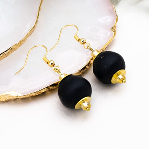 Recycled Glass Swing earring - Black (Silver or Gold)