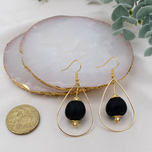 Recycled Glass Teardrop earring - Black (Silver or Gold)