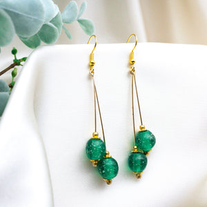 Recycled Glass Double drop earring - Emerald