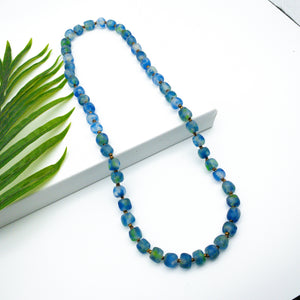 Recycled Glass Long single strand necklace - Ocean