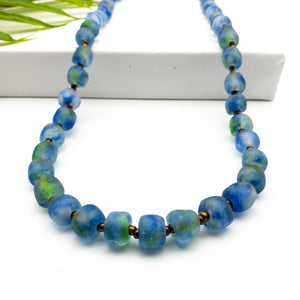 Recycled Glass Long single strand necklace - Ocean