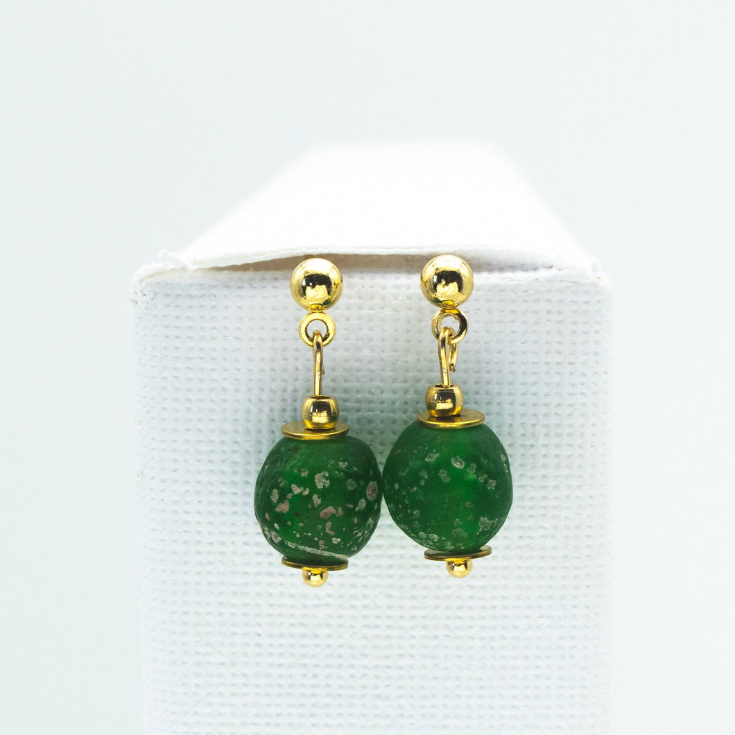 Recycled Glass Peridot Zodiac Birthstone Earrings (August) (Silver or Gold)
