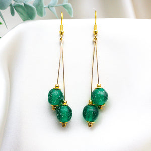 Recycled Glass Double drop earring - Emerald