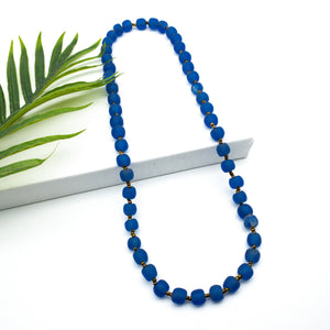 Recycled Glass Long single strand necklace - Cobalt