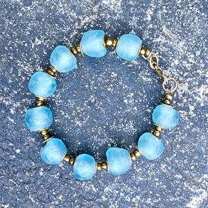 Cyan Blue Recycled Glasss Bracelet