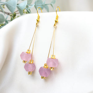 Recycled Glass Double drop earring - Soft Ruby