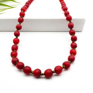 Recycled Glass Long single strand necklace - Red