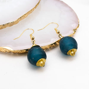 Recycled Glass Swing earring - Teal