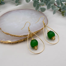Load image into Gallery viewer, Recycled Glass Teardrop earring - Fern Green (Silver or Gold)
