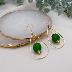 Recycled Glass Teardrop earring - Fern Green (Silver or Gold)