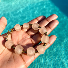 Load image into Gallery viewer, Blush Pink Recycled Glass Bracelet: Sustainable, eco-friendly jewellery crafted from recycled glass, featuring delicate pink beads. Adjustable design for versatile styling. Embrace ethical fashion with this elegant and environmentally-conscious accessory.
