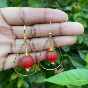 Recycled Glass Teardrop earring - Red