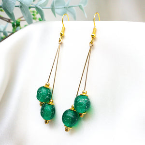 Recycled Glass Double drop earring - Emerald